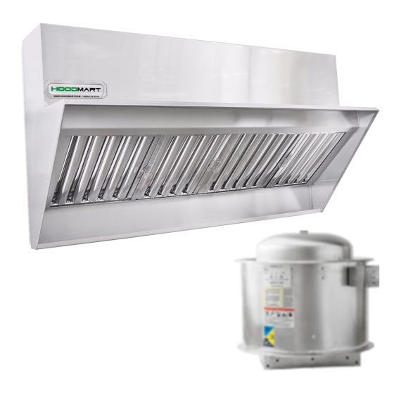 HoodMart Restaurant Low Proximity Backshelf Hood System 16' x 23" EXSS016BBSV SHOP HOODS, COMMERCIAL HOOD PACKAGES, Exhaust Hood Packages, Low Proximity BackShelf Hood Packages