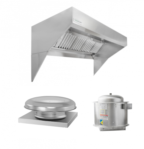 Hoodmart Low Ceiling Sloped Front Wall Canopy Hood Package W/Eco Makeup Air 11’ X 48” 2011L-DB SHOP HOODS, COMMERCIAL HOOD PACKAGES, Makeup-Air Hood Packages, Low Ceiling Sloped Front Short Cycle IPS