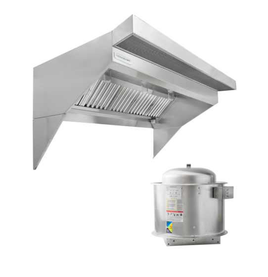 HoodMart Low Ceiling Sloped Front Tempered Exhaust Hood System - 13' x 48" EXH0013LB-PSP-TEMP SHOP HOODS, COMMERCIAL HOOD PACKAGES, Makeup-Air Hood Packages, Low Ceiling Sloped Front PSP, Tempered Air