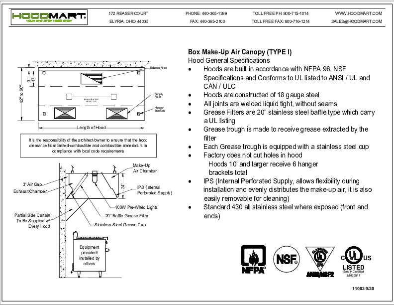 Box Makeup Air Canopy – Spec Sheet – Short Cycle IPS – SHIPS TO ALL OTHER STATES