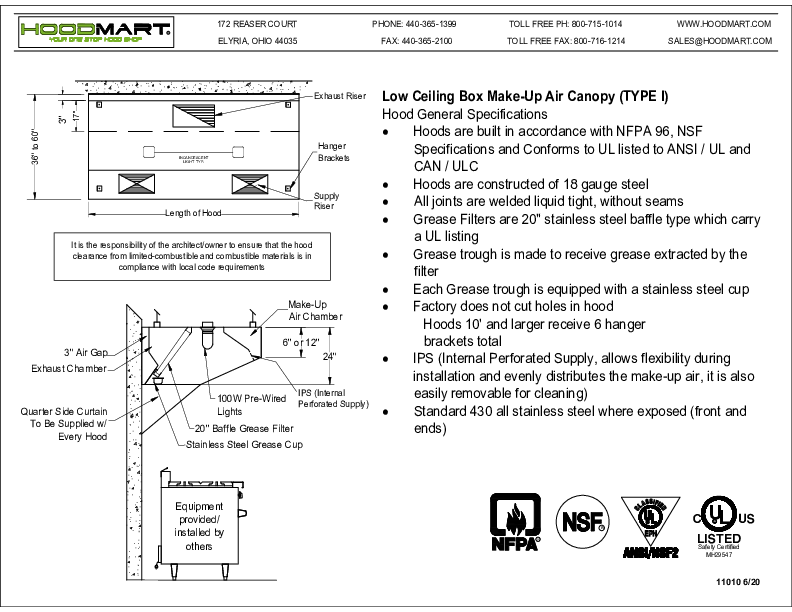 Low Ceiling Box Makup Air Canopy - Short Cycle