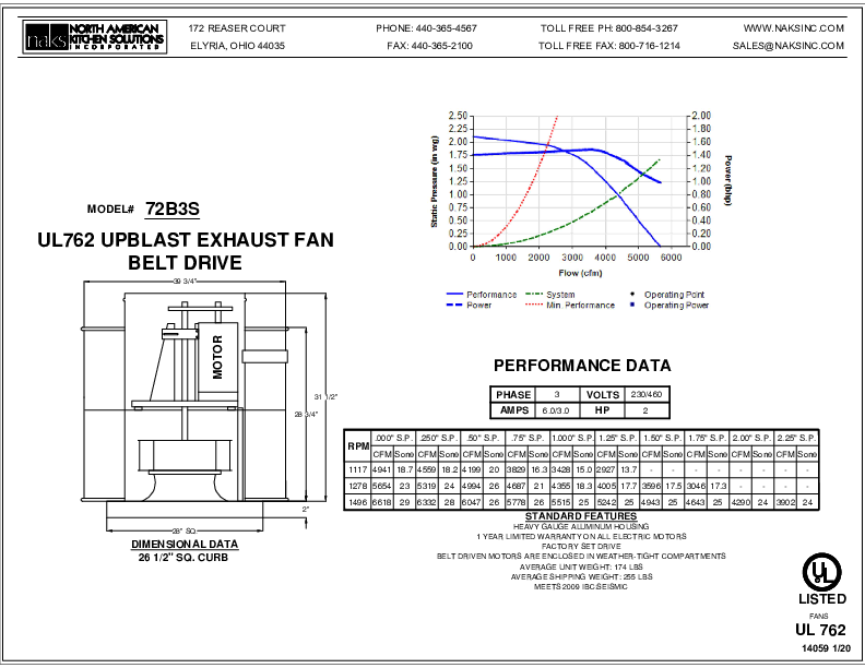 14059EN- 72B3S 3 PHASE BELT DRIVE SEISMIC EXHAUST FAN SPEC SHEET