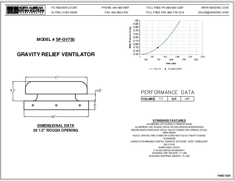 14092EN- SF-GV750 Non Motorized Gravity Relief Ventilator