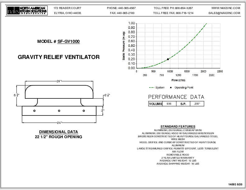 14093EN- SF-GV1000 Non Motorized Gravity Relief Ventilator