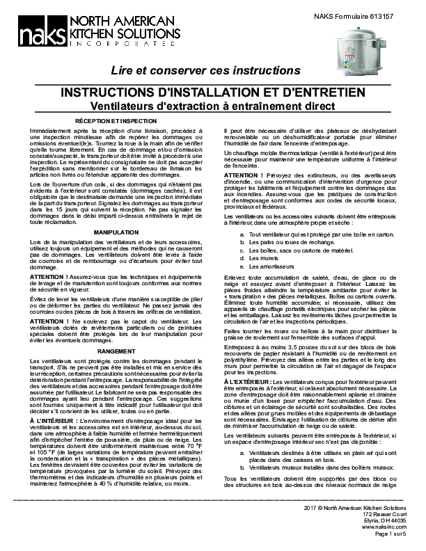 613157FR - VENTILATEURS D_EXTRACTION A ENTRAINMENT DIRECT