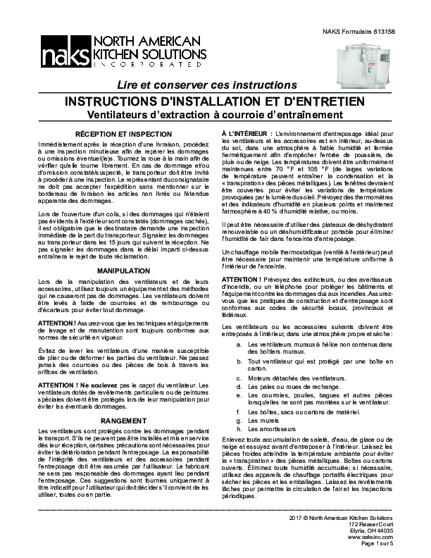 613158FR - VENTILATEURS D_EXTRACTION A COURROIE D_ENTERTAINMENT