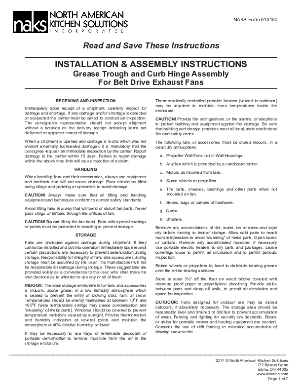 613160EN - GREASE TROUGH AND CURB HINGE ASSEMBLY