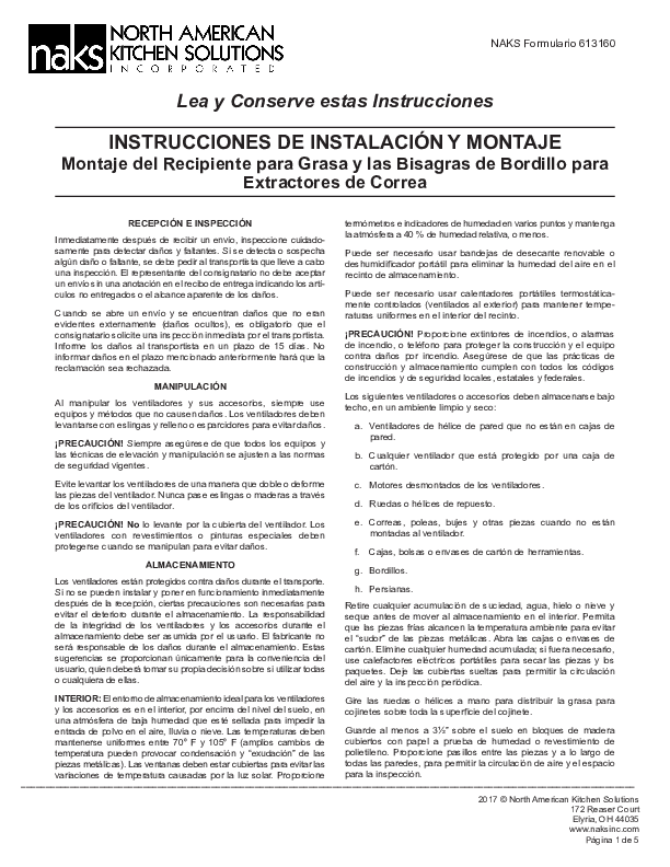 613160SP - PARA GRAS Y LAS BISAGRAS DE BORDILLO PARA EXTRACTORES DE CORREA