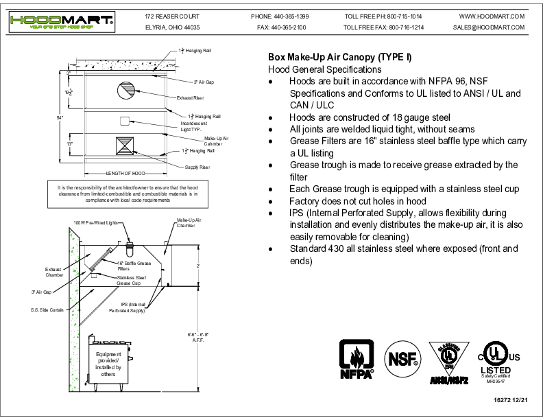 Box Makeup Air Canopy – Spec Sheet – Short Cycle IPS – SHIPS TO:  AL, AR, AZ, FL, GA, LA, MS, NC, NM, OK, SC, TN, TX