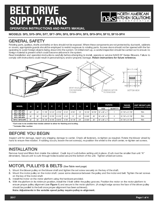 NAKS - BELT DRIVE SUPPLY FANS MANUAL