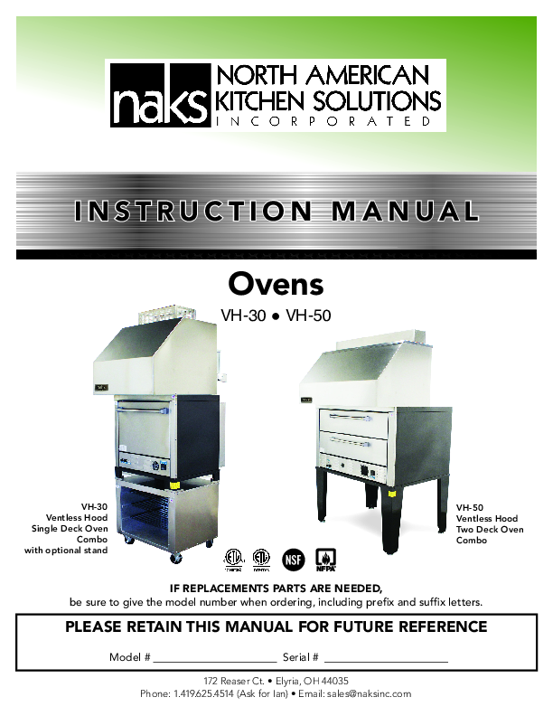 VH-50 Pizza Deck Oven Instruction Manual