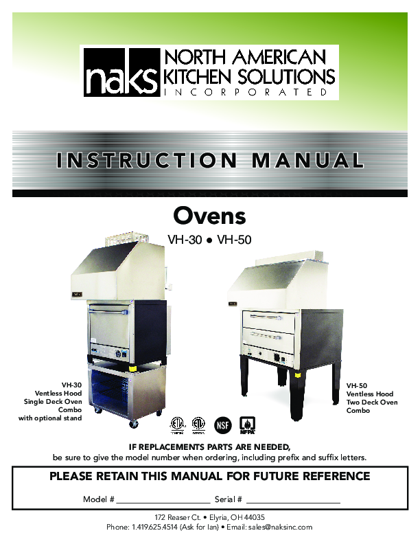 VH-30 Pizza Deck Oven Instruction Manual