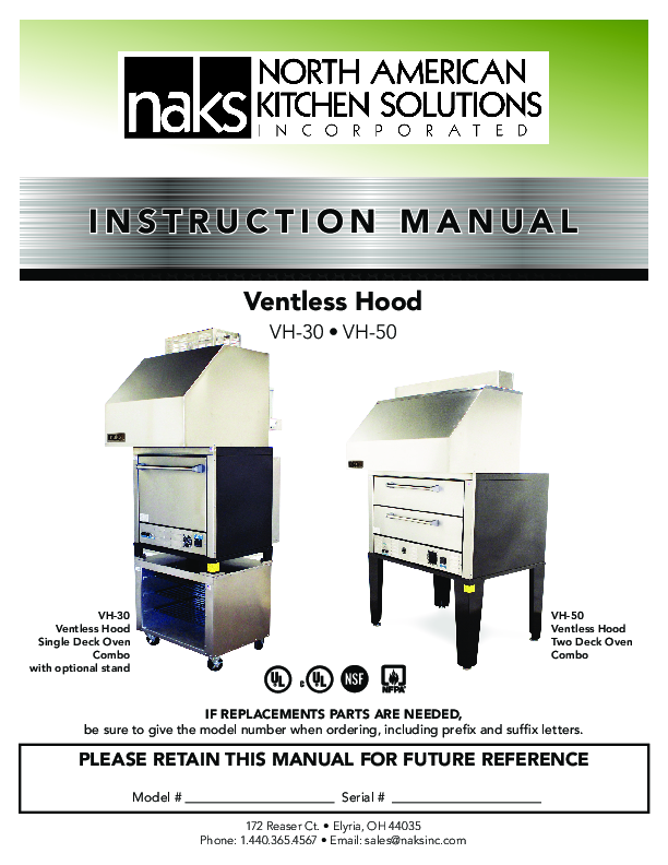 VH-30 Pizza Deck Ventless Hood Manual