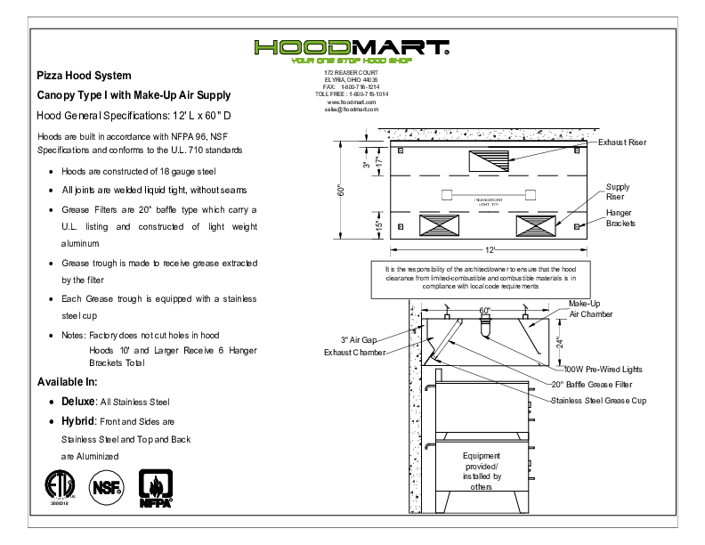 12ft x 60in Pizza Hood » Technical Specs
