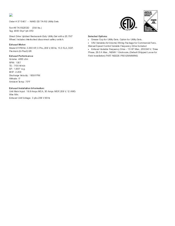 TK-RE20DD 4000 5hp1ph-VFD