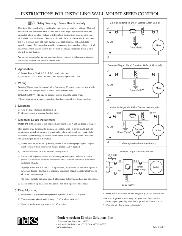 VARIABLE SPEED CONTROL - EXHAUST FANS UP TO 6AMP